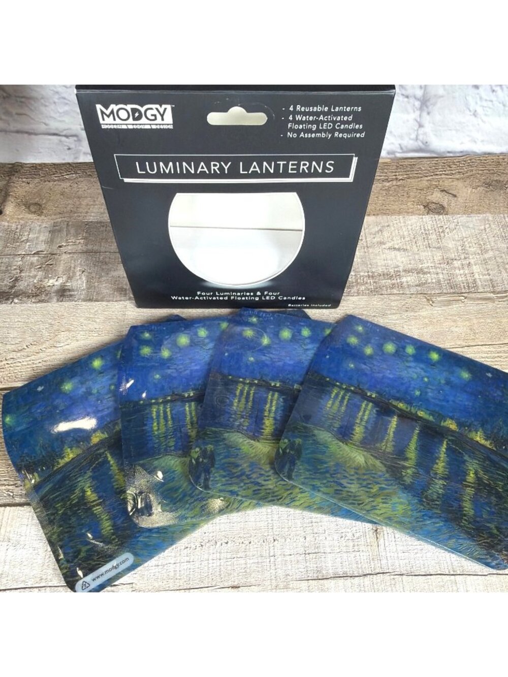 Luminary Lanterns Starry Night Van Gogh Reusable Set of 4 Flameless LED Candles - Picture 3 of 11